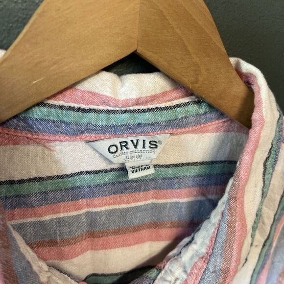 Orvis Womens Linen Blend Button Down Shirt Striped Short Sleeve Relaxed Fit XL - Picture 2 of 5